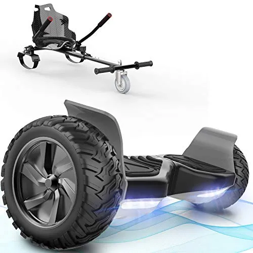 FUNDOT Hoverboard con Sedile,Hoverboard per Tutti i Terreni con hoverkart,Scooter autobilanciato da 8,5 Pollici per Go Kart, hoverboards Fuoristrada con Altoparlante Bluetooth, LED