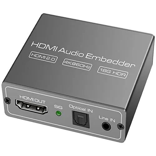 HDMI Audio Embedder Inserter Audio Analogico Digitale + DVI a HDMI Supporto TOSLINK Ottico 3.5mm Jack AUX Ingresso Audio 4K60Hz 18Gbps HDR HDCP2.2