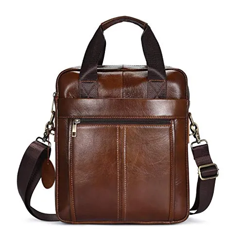 Borsello Uomo Pelle Vintage Borsa a Tracolla Ufficio Business Borsetta Tipo Messenger per Tablet da 10 pollici Borsa a Spalla Lavoro Marrone