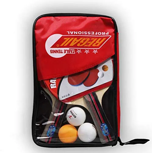 HNHT Set da Ping-Pong, Set di Racchette da Ping Pong Professionale con 2 Mazze E 3 Palline in Borsa per Il Trasporto, Mazze da Ping-Pong E Palline con Custodia Ideali (Long Handle Red)