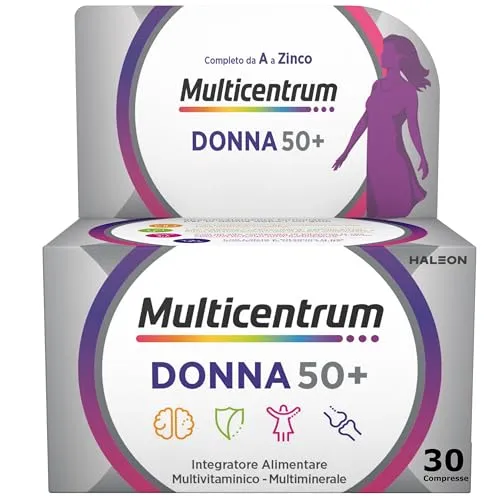 Multicentrum Donna 50+ Integratore Multivitaminico completo, con Magnesio, Vitamina A, D, B12, Calcio, per combattere stanchezza e affaticamento per Donne oltre 50 anni, 30 Compresse