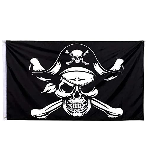 Whaline, Bandiera Jolly Roger di Halloween, con Teschio, Bandiera Pirata per Halloween e Feste di Halloween, Colori Vivaci e Resistenti ai Raggi UV