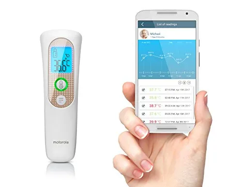 Motorola termometro frontale a distanza smart con monitoraggio della temperatura - Sincronizzazione in tempo reale con lo smartphone tramite Bluetooth - Compatibile con iOS e Android