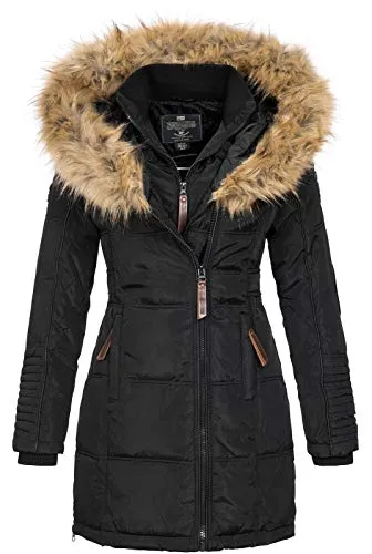 Geographical Norway BEAUTIFUL LADY - Parka Caldo Da Donna - Cappotto Cappuccio Di Pelliccia Finta - Giacca A Vento Invernale - Giacca Lunga Fodera Calda - Regalo Donna Moda Elegante (nero XL)