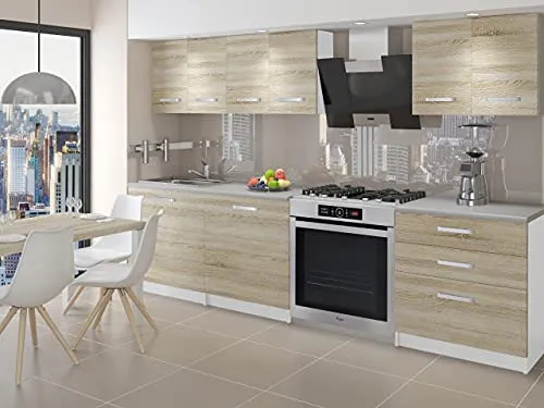NOORA | Cucina Componibile Componibile + Lineare L 180 cm 6 pz | Piano di Lavoro Incluso | Set di mobili da Cucina