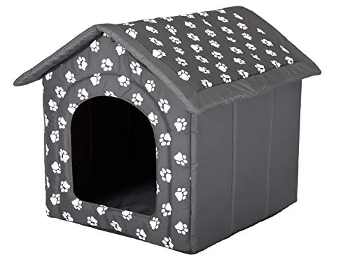 Hobbydog Dog House - Casetta per cani, Nylon, Grigio con design a zampe, XL - 60x55x60cm