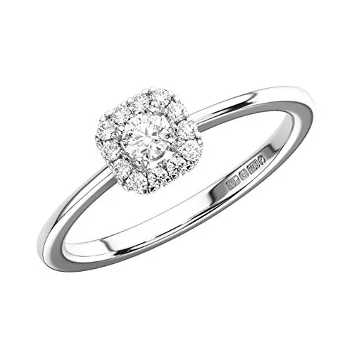Anello di fidanzamento in oro bianco 9 K con diamanti taglio brillante rotondo da 0,20 carati. (Q)