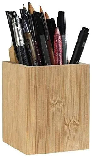 FLYAND Bamboo Wood Desk Pen Matita Pencil Sup Stand Multi use Pencil Pot Pot Desk Organizer, 8x8x10cm
