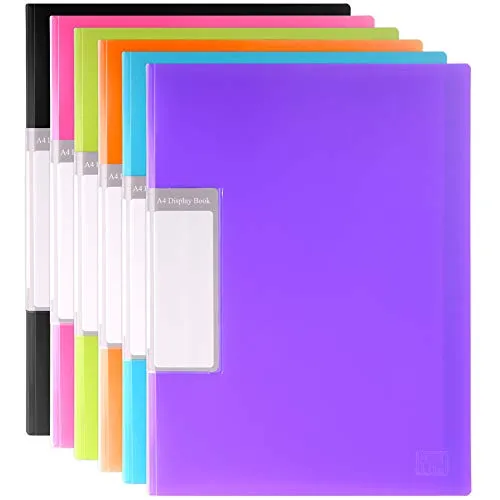 H&S Cartella del progetto di presentazione di libri in formato A4 (30 tasche, 6 unità) Confezione da 6 (A4, 30 tasche) Nero, blu, viola, giallo, arancione