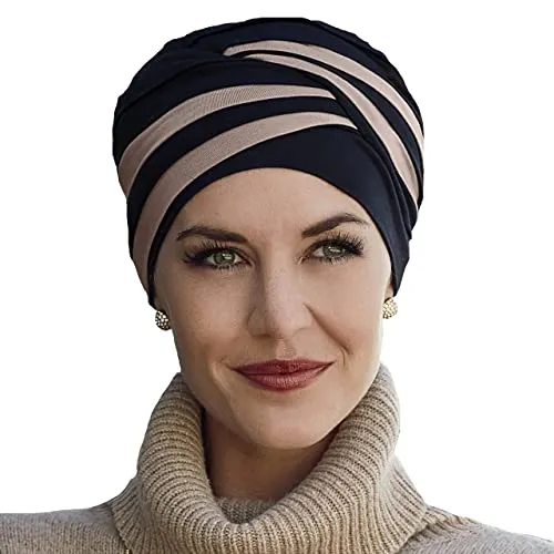 Christine headwear Turbante Shanti con bambù nero e marrone per donna con alopecia.