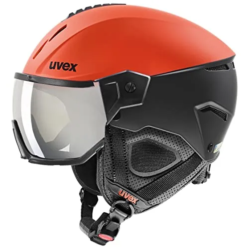 uvex instinct visor, casco da sci robusto unisex, con visiera, regolazione individuale delle dimensioni, fierce red, black matt, 59-61 cm