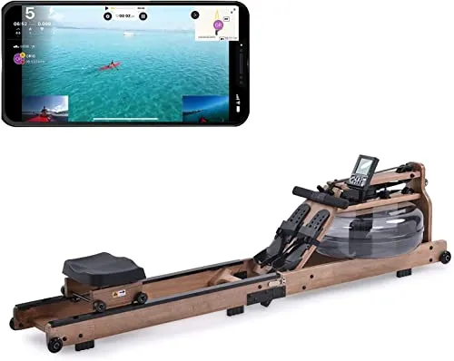 Merax - Vogatore d'acqua con funzione pieghevole, in legno di frassino con monitor LCD, app Bluetooth, per allenamento indoor, per la casa e il fitness (legno)