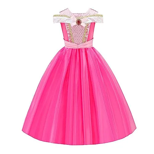 Costume da principessa Aurora della Bella Addormentata, colore rosa acceso, per bambine, età 3-10 anni rosa 9-10 Years, Height 140 cm