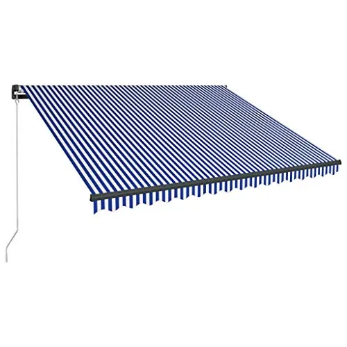 vidaXL Tenda da Sole Retrattile Manuale per Finestra Privacy Schermo Parasole a Scomparsa 400x250 cm in Tessuto PU Blu e Bianco Telaio in Alluminio