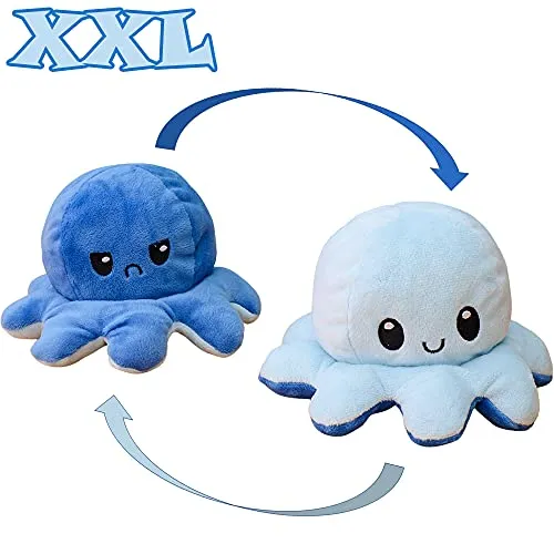 KUNSTIFY XXL Peluche Polipo reversibile peluche polpo 40cm, octopus peluche reversibile con polpo gigante grandi kawaii grande Simpatici peluche giganti, (Xxl Azzurro/Blu)