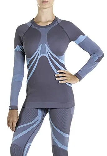 XAED, maglia da sci per strato base, da donna, colore grigio/blu chiaro, Taglia M, intimo termico donna