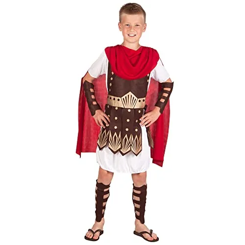 Boland - Costume da Gladiatore per bambini, set con tunica, protezione per braccia e gambe, combattente, cavaliere, carnevale, festa a tema