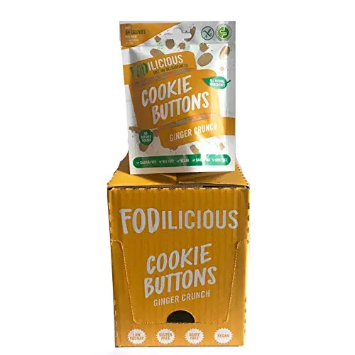 Fodilicious Pulsanti per biscotti Ginger Crunch 12x26g Snack senza glutine, dieta FODMAP bassa certificata, Vegan, Nut, Egg, Soia, Snack senza olio di palma solo 94 calorie per confezione