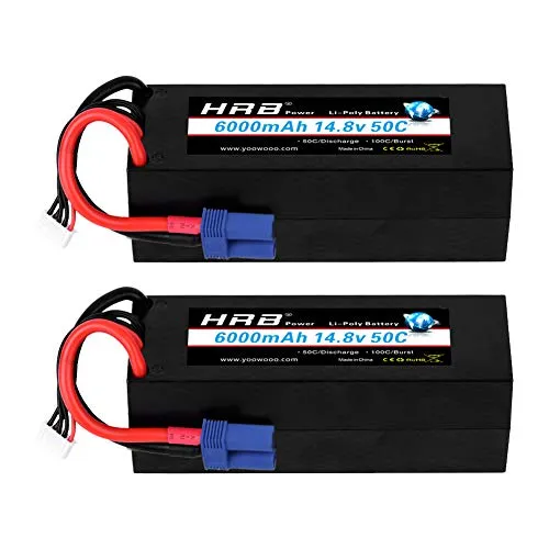 HRB 2PCS 4S 14.8V 6000mAh 50C Hardcase Batteria Lipo per RC Drone Elicottero Aereo Quadcopter Camion per Auto (Spina EC5)