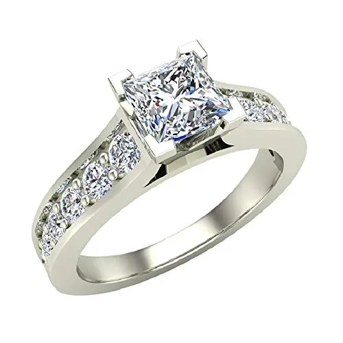 Anello di fidanzamento con diamante solitario con diamante e diamanti da 1,32 ct, 14 carati (misura dell'anello 4)