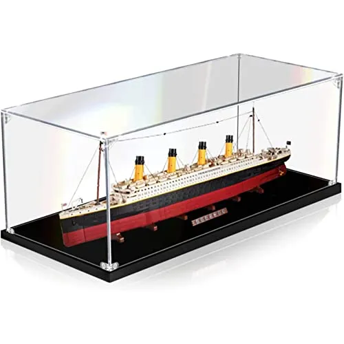 Xinyuwz Vetrina in Acrilico per LG 10294 Il Titanic, Vetrina in Plexiglass Scatola Portaoggetti da Collezione Grande, Vetrina da Appoggio Antipolvere con Base Nera, 140 X 20 X 50 Cm 2MM