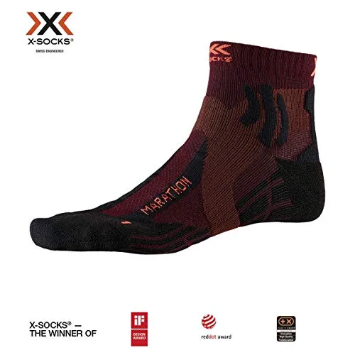 X-Socks Marathon Socks, Unisex – Adulto, Dark Ruby/Sunset Orange, 39-41