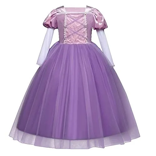 FYMNSI Rapunzel Vestito Bambina Carnevale Costume Ragazze Principessa Sofia Cosplay Abiti Partito Compleanno Festa Cermonia Vestito Manica Lunga Tutu Tulle Vestito Elegante Lungo Gonna per 5-6 Anni