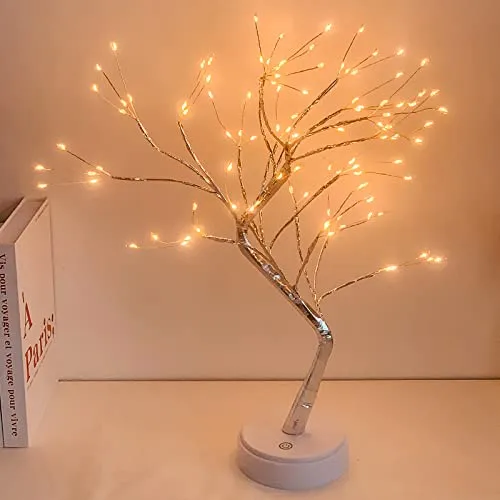 XVZ LED Albero Bonsai Lampada da Tavolo, 108 LED Luce Notturna a Batteria e USB per decorazioni Natalizie, pasquali, arredo casa(Bianco Caldo)