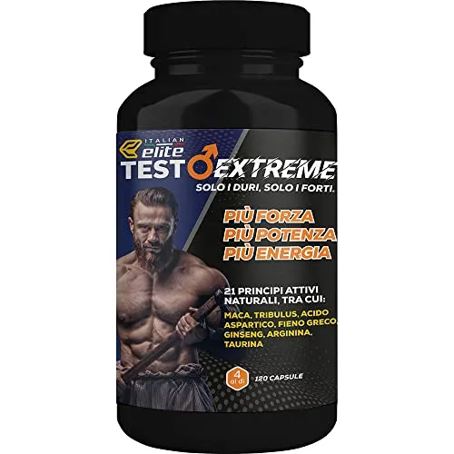 Testo Extreme Elite 120 cps Booster stimolante Energia 21 ingredienti Maca Tribulus Fieno Greco Zinco Arginina Taurina - compresse