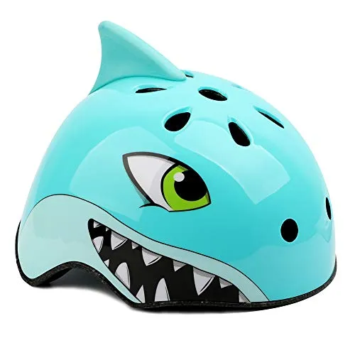 MEIZI Casco Bici Bambino, Casco Bici Bimbo Casco Sportivo per Skateboard, Casco per Casco da Bambino, Casco per Bambini (S:50-54CM, Squalo Blu)