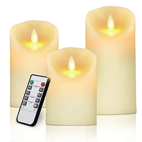 Candele LED Set di 3 Candele a LED Senza Fiamma in Vera Cela con Telecomando e Timer Luce Decorativa Alimentazione dalle 3 Pile AAA Decorazioni per Natale Feste Matrimonio Compleanno