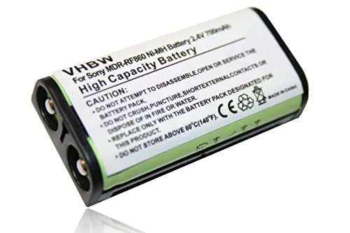 vhbw batteria compatibile con Sony MDR-RF850RK, MDR-RF855, MDR-RF855RK, MDR-RF855R auricolari cuffie wireless (700mAh, 2,4V, NiMH)