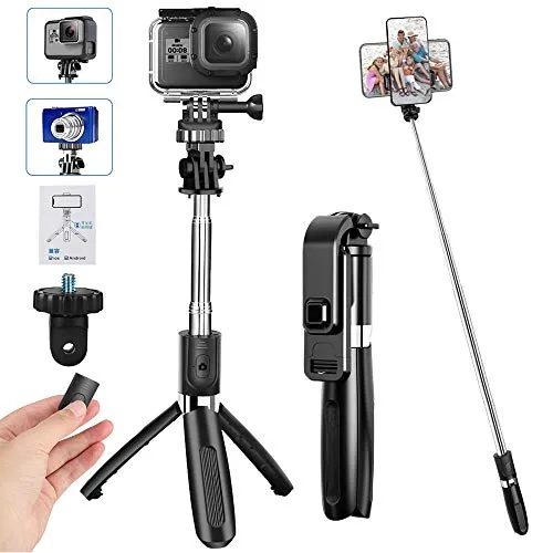 CHUER Bastone Selfie Wireless, 100CM Selfie Stick Treppiede Estensibile con Bluetooth Scatto Remoto, Innesto a Vite per Go PRO/Fotocamera, Treppiede per Cellulare (iPhone/Samsung/Huawei/XiaoMi)