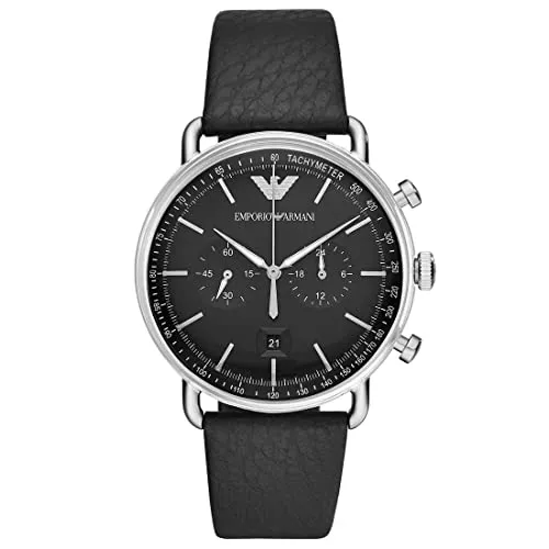 Emporio Armani Orologio Uomo, movimento cronografo, cassa 43 mm in acciaio inox argento con cinturino in pelle, AR11143