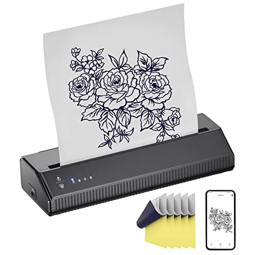 TATELF Stampante Stencil Tattoo Bluetooth con carta di trasferimento 10 pezzi creatore portatile dello stampino del disegno della copiatrice della termica di per la stampa del diy per ios e android