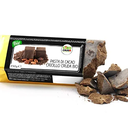 CiboCrudo Pasta di Cacao Biologica Intera Cruda, Cioccolato Puro al 100% - 250gr - Cocoa Liquor Raw Organic, Qualità Criollo, dalle Piantagioni Bio del Perù, Etichette in Italiano