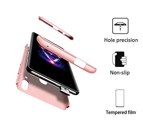 FMPC Cover per Huawei P Smart Z, Custodia in PC Rigida con 3D Vetro Temperato Struttura[3 in 1] Bumper Finitura Opaca Corpo Intero Ultra Slim Case Antiurto AntiGraffio–Oro Rosa