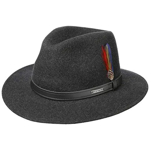 Stetson Powell Traveller Cappello di Feltro Uomo - Cappello Robusto e Idrorepellente (Asahi Guard) - Made in EU - Cappello in Feltro mélange - Cappello Outdoor Estate/Inverno Antracite L (58-59 cm)