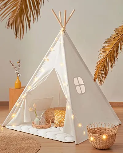 Tenda per Bambini, Tenda Gioco Bambini con Coperta & Fata Luci & Borsa di tela- Tende Indiana Bambini per 3 4 5 6 7 anni Bambina & Ragazzi, Tipi, Teepee