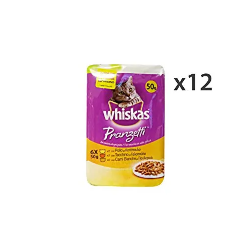 Whiskas Set 12 PRANZETTI X 6 Bustine Pollo-Tacchino Carni Bianche AE14B Cibo per Gatti