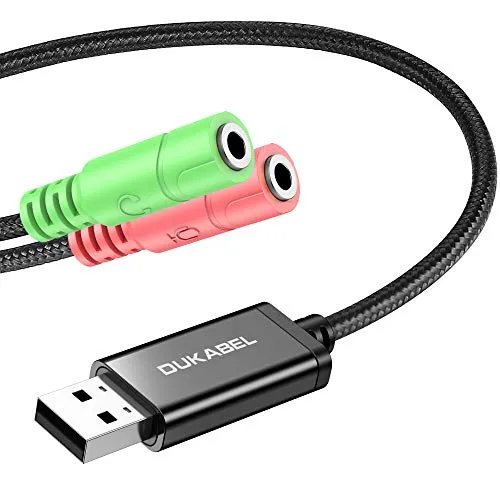 DuKabel ProSeries Scheda Audio USB Esterna, Cuffie da Gioco a USB a 3,5mm Jack Adattatore TRS AUX Built-in Scheda USB per Cuffie con Doppia Jack Femmina [Custodia Metallica & Intrecciato Resistente]