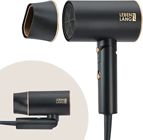 LEBENLANG Asciugacapelli Ion 2100W - Anti-Spliss con modalità aria fredda | Travel Hair Dryer pieghevole piccolo | Ion Hair Dryer Asciugacapelli Piccolo asciugacapelli (Nero)