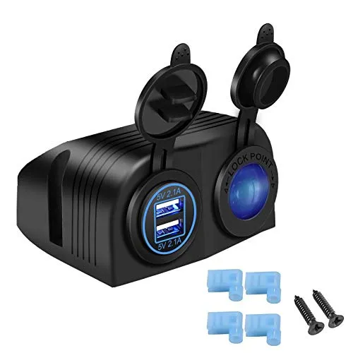 Universale Impermeabile Auto Moto 4.2A Dual USB Charger + 12V/24V Accendisigari Presa Due Hole Tenda Tipo Pannello per Barca Marino ATV RV