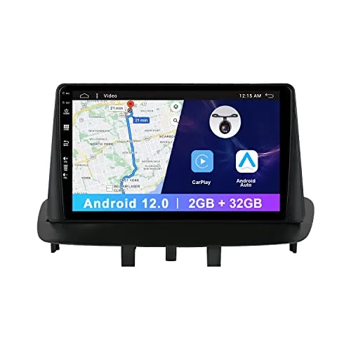2 Din Android 12.0 Autoradio per Renault Megane 3 Fluence 2008-2014- Navigazione GPS- Caméra Free - 9 pollici IPS- Supporta DAB+/Controllo del volante/4G/WiFi/Bluetooth/Mirrorlink/Carplay