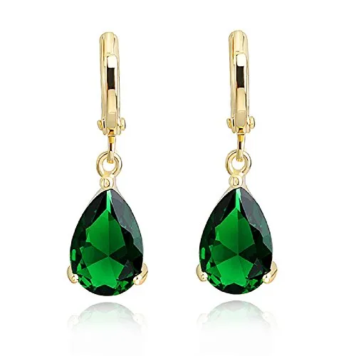 Lacrima Orecchini pendenti con Verde smeraldo simulato Cristalli austriaci di zirconi 18 kt placcato oro per donne