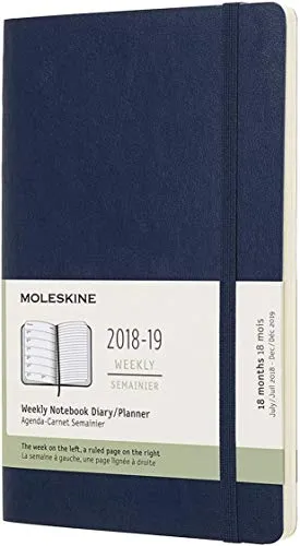 (modello precedente) - Moleskine 2018 - 2019 Agenda Settimanale 18 Mesi, con Spazio per Note, Large, Copertina Morbida, Blu Zaffiro - 132 x 210 mm