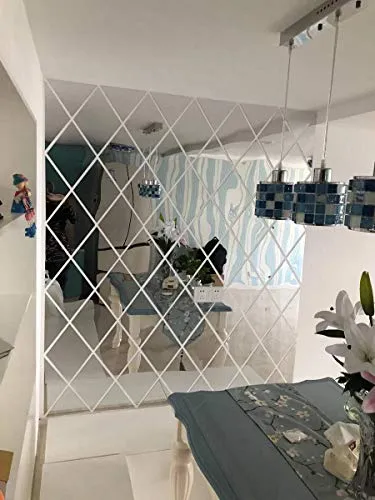 Adesivi murali tridimensionali autoadesivi a specchio diamante nordico soggiorno sala da pranzo TV sfondo muro portico decorazione soffitto argento 100x50cm