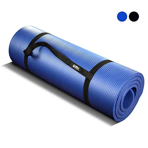 UMI. by Amazon - Tappetino Fitness per Pilates Extra Spesso Yoga Pilates Abdominals And Stretching 180 x 61 x 1.5 cm (Blu)