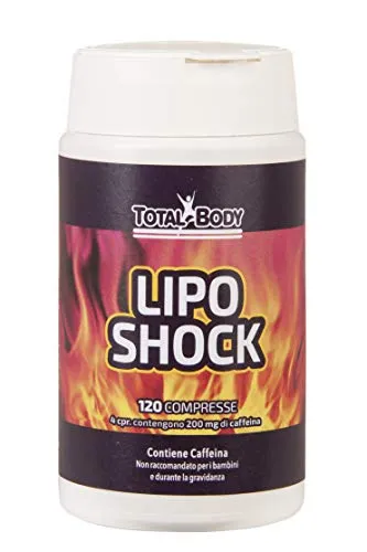 TOTAL BODY: Liposhock, termogenico brucia grasso a base di estratti vegetali con caffeina, tirosina e triptofano, 120 compresse