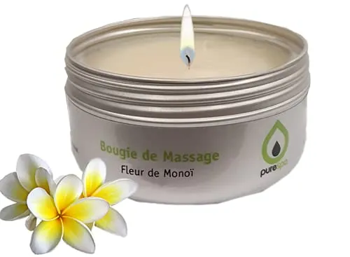Purespa by Purenail - Candela per massaggio sensuale, fragranza: fiore di Monoï, 100% vegetale, 80 g, lunga durata